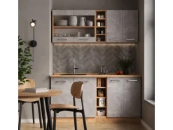 Vicco R-Line Singleküche Beton/Goldkraft Eiche 160 cm AP Anthrazit ohne E-Geräte