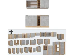 Vicco R-Line Singleküche Beton/Goldkraft Eiche 160 cm AP Anthrazit ohne E-Geräte