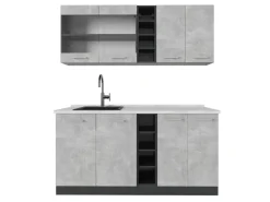 Vicco R-Line Singleküche Beton/Anthrazit 160 cm AP Marmor ohne E-Geräte