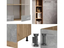 Vicco R-Line Singleküche Beton/Goldkraft Eiche 160 cm AP Marmor ohne E-Geräte