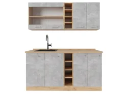 Vicco R-Line Singleküche Beton/Goldkraft Eiche 160 cm ohne Arbeitsplatte ohne E-Geräte
