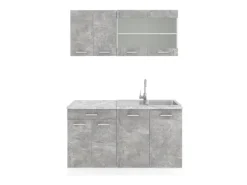 Vicco R-Line Singleküche Beton 140 cm AP Marmor ohne E-Geräte