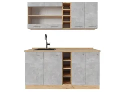 Vicco R-Line Singleküche Beton/Goldkraft Eiche 160 cm AP Eiche ohne E-Geräte