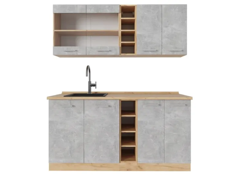 Vicco R-Line Singleküche Beton/Goldkraft Eiche 160 cm AP Eiche ohne E-Geräte