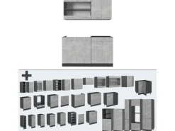 Vicco R-Line Singleküche Beton/Anthrazit 140 cm AP Anthrazit ohne E-Geräte