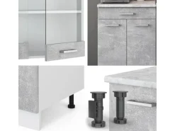 Vicco R-Line Singleküche Beton/Weiß 140 cm AP Eiche ohne E-Geräte