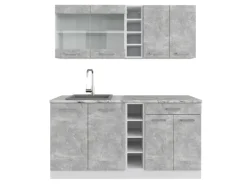 Vicco R-Line Singleküche Beton/Weiß 160 cm ohne Arbeitsplatte ohne E-Geräte