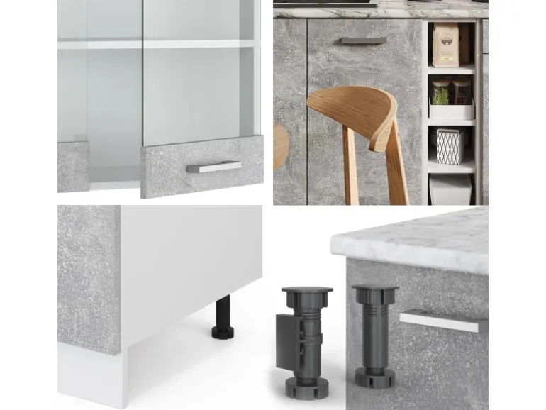 Vicco R-Line Singleküche Beton/Weiß 160 cm ohne Arbeitsplatte ohne E-Geräte