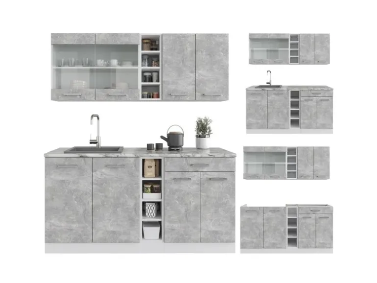 Vicco R-Line Singleküche Beton/Weiß 160 cm ohne Arbeitsplatte ohne E-Geräte