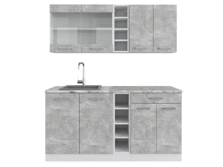 Vicco R-Line Singleküche Beton/Weiß 160 cm AP Marmor ohne E-Geräte