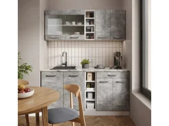 Vicco R-Line Singleküche Beton/Weiß 160 cm AP Marmor ohne E-Geräte