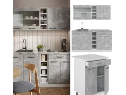 Vicco R-Line Singleküche Beton/Weiß 160 cm AP Anthrazit ohne E-Geräte