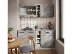 Vicco R-Line Singleküche Beton/Weiß 160 cm AP Anthrazit ohne E-Geräte