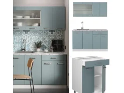 Vicco R-Line Singleküche Blau-Grau/Weiß 140 cm AP Anthrazit ohne E-Geräte