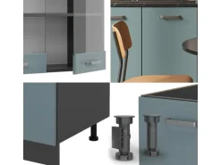 Vicco R-Line Singleküche Blau-Grau/Anthrazit 140 cm AP Eiche ohne E-Geräte