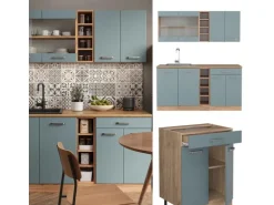 Vicco R-Line Singleküche Blau-Grau/Goldkraft Eiche 160 cm AP Anthrazit ohne E-Geräte