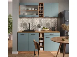 Vicco R-Line Singleküche Blau-Grau/Goldkraft Eiche 160 cm AP Anthrazit ohne E-Geräte