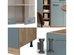 Vicco R-Line Singleküche Blau-Grau/Goldkraft Eiche 160 cm AP Eiche ohne E-Geräte