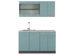 Vicco R-Line Singleküche Blau-Grau/Anthrazit 140 cm AP Marmor ohne E-Geräte