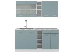 Vicco R-Line Singleküche Blau-Grau 160 cm AP Marmor ohne E-Geräte