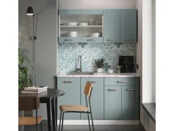 Vicco R-Line Singleküche Blau-Grau/Weiß 140 cm AP Eiche ohne E-Geräte