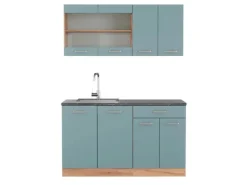Vicco R-Line Singleküche Blau-Grau/Goldkraft Eiche 140 cm AP Anthrazit ohne E-Geräte