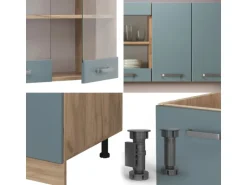 Vicco R-Line Singleküche Blau-Grau/Goldkraft Eiche 140 cm AP Anthrazit ohne E-Geräte