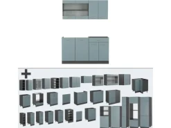Vicco R-Line Singleküche Blau-Grau/Anthrazit 140 cm AP Anthrazit ohne E-Geräte