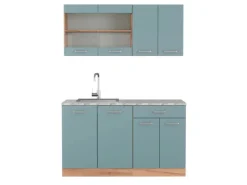 Vicco R-Line Singleküche Blau-Grau/Goldkraft Eiche 140 cm AP Marmor ohne E-Geräte