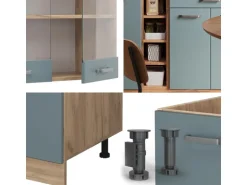 Vicco R-Line Singleküche Blau-Grau/Goldkraft Eiche 160 cm AP Marmor ohne E-Geräte