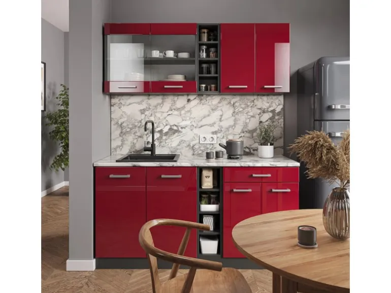 Vicco R-Line Singleküche Bordeaux Hochglanz/Anthrazit 160 cm ohne Arbeitsplatte ohne E-Geräte