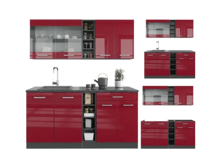 Vicco R-Line Singleküche Bordeaux Hochglanz/Anthrazit 160 cm ohne Arbeitsplatte ohne E-Geräte