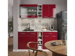 Vicco R-Line Singleküche Bordeaux Hochglanz/Weiß 160 cm AP Anthrazit ohne E-Geräte