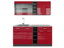 Vicco R-Line Singleküche Bordeaux Hochglanz/Anthrazit 160 cm AP Marmor ohne E-Geräte