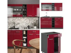 Vicco R-Line Singleküche Bordeaux Hochglanz/Anthrazit 160 cm AP Marmor ohne E-Geräte