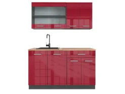 Vicco R-Line Singleküche Bordeaux Hochglanz/Anthrazit 140 cm AP Eiche ohne E-Geräte