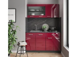 Vicco R-Line Singleküche Bordeaux Hochglanz/Anthrazit 140 cm AP Eiche ohne E-Geräte