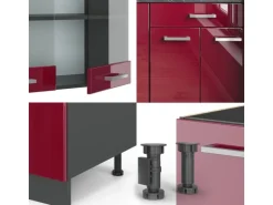 Vicco R-Line Singleküche Bordeaux Hochglanz/Anthrazit 140 cm AP Eiche ohne E-Geräte