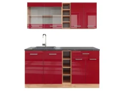 Vicco R-Line Singleküche Bordeaux Hochglanz/Goldkraft Eiche 160 cm AP Anthrazit ohne E-Geräte