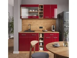 Vicco R-Line Singleküche Bordeaux Hochglanz/Goldkraft Eiche 160 cm AP Anthrazit ohne E-Geräte