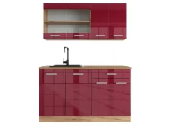 Vicco R-Line Singleküche Bordeaux Hochglanz/Goldkraft Eiche 140 cm AP Eiche ohne E-Geräte