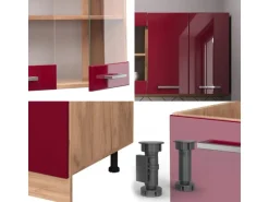 Vicco R-Line Singleküche Bordeaux Hochglanz/Goldkraft Eiche 140 cm AP Eiche ohne E-Geräte