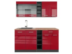 Vicco R-Line Singleküche Bordeaux Hochglanz/Anthrazit 160 cm AP Eiche ohne E-Geräte