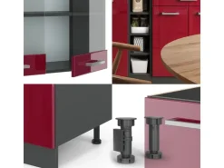 Vicco R-Line Singleküche Bordeaux Hochglanz/Anthrazit 160 cm AP Eiche ohne E-Geräte