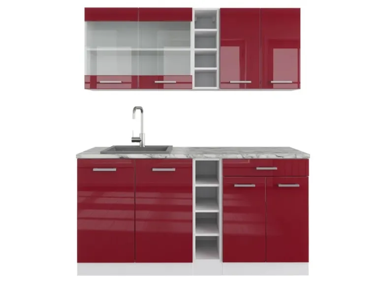 Vicco R-Line Singleküche Bordeaux Hochglanz/Weiß 160 cm ohne Arbeitsplatte ohne E-Geräte