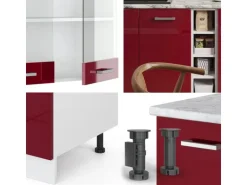 Vicco R-Line Singleküche Bordeaux Hochglanz/Weiß 160 cm ohne Arbeitsplatte ohne E-Geräte