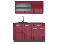 Vicco R-Line Singleküche Bordeaux Hochglanz/Anthrazit 140 cm ohne Arbeitsplatte ohne E-Geräte