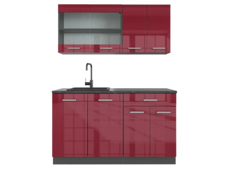 Vicco R-Line Singleküche Bordeaux Hochglanz/Anthrazit 140 cm ohne Arbeitsplatte ohne E-Geräte