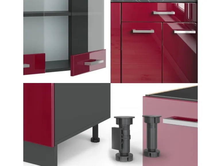 Vicco R-Line Singleküche Bordeaux Hochglanz/Anthrazit 140 cm ohne Arbeitsplatte ohne E-Geräte
