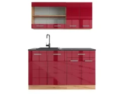 Vicco R-Line Singleküche Bordeaux Hochglanz/Goldkraft Eiche 140 cm AP Anthrazit ohne E-Geräte